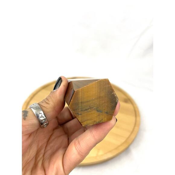 Yellow Tiger Eye Obelisk Crystal 5" Tall Natural Healing Stone Tower 213g - Picture 10 of 16